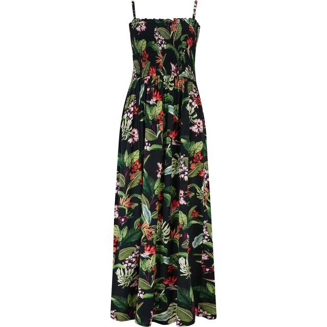 Pour Moi Strapless Shirred Bodice Maxi Beach Dress, Black/Multi
