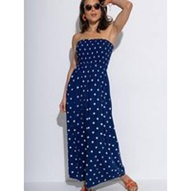 Pour Moi Strapless Shirred Bodice Maxi Beach Dress, Navy/White