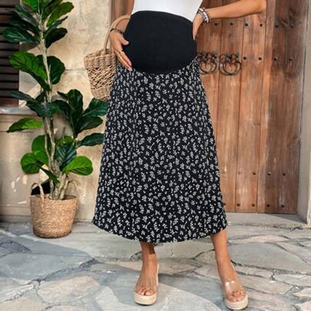 SHEIN Maternity Floral Adjustable Waist Support Belly Band Skirt