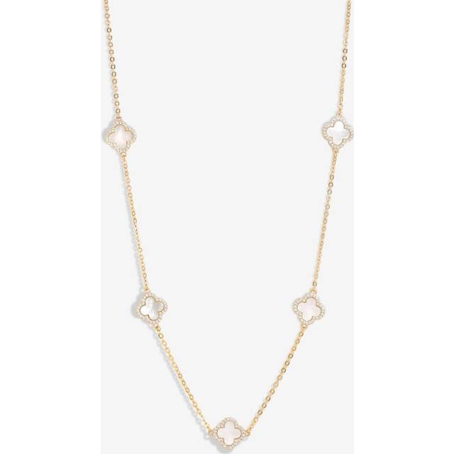 Jon Richard Mother of Pearl and Crystal Clover Station Necklace, Gold