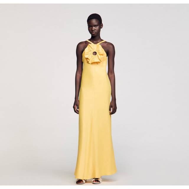 Robe longue à détail volant - Paille - 38