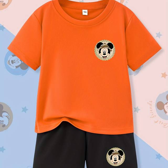 TEMU Pattern Round Neck T-shirt And Shorts Set, Casual Sporty Short Sleeve 2pcs Outfit For Boys, Comfortable Breathable Top And Pants Suitable For And Outdoor Activities, Holiday Gift, Outdoor