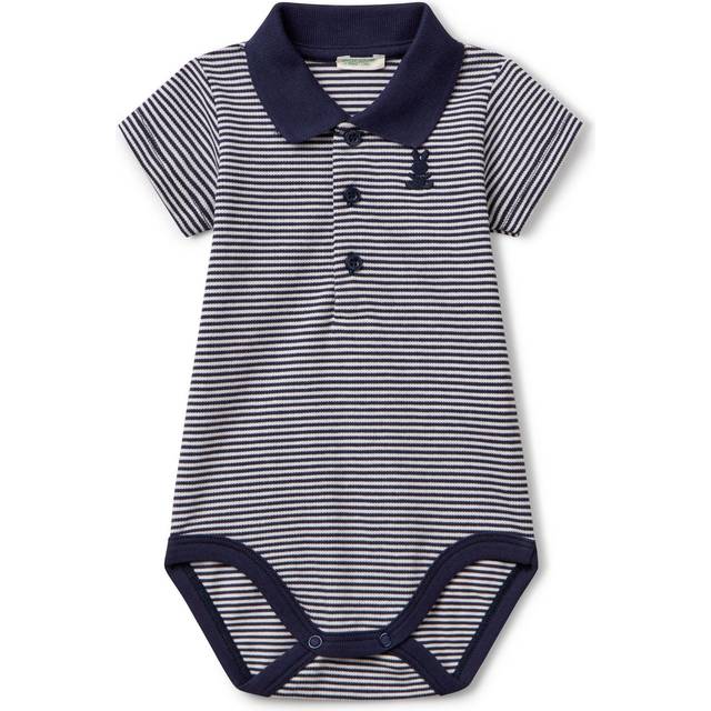 Benetton Baby Stripe Logo Polo Neck Bodysuit, Night Blue