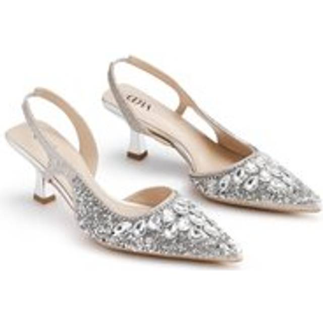 Pointed Closed Toe Slingback Heels - Silver - 4