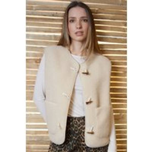 Womens Toggle Fleece Borg Gilet - Beige - M