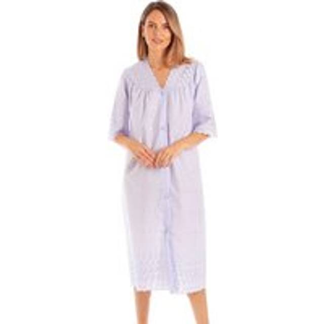 British Made Embroidery Anglaise Button Front Cotton Mix Nightdress - Lilac - 10-12