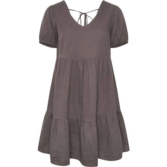 Yours Curve Chocolate Brown Tiered Smock Mini Dress, Women's Curve & Plus Size, Yours - 14