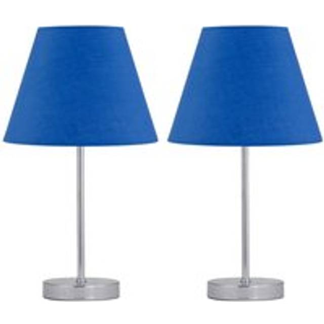Set of 2 Chrome Stick Table Lamps with Royal Blue Fabric Shades