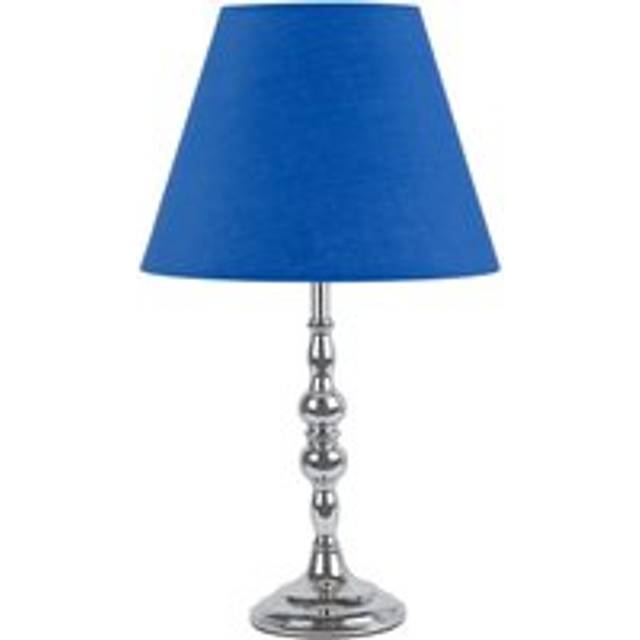 Chrome Table Lamp with Decorative Stem and Royal Blue Shade