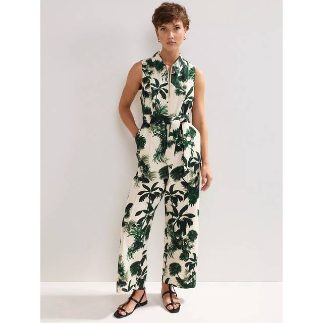 Phase Eight Tullisa Denim Palm Print Jumpsuit, Cream