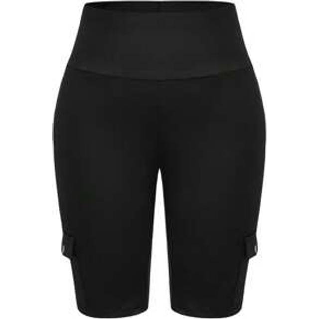 SHEIN Plus Size High Waist Foldover Cargo Running Shorts With Pockets For Tummy Control & Butt Lifting
