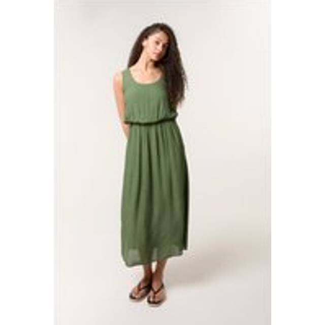 Blue Vanilla Khaki Plain Puff Ball Midi Dress