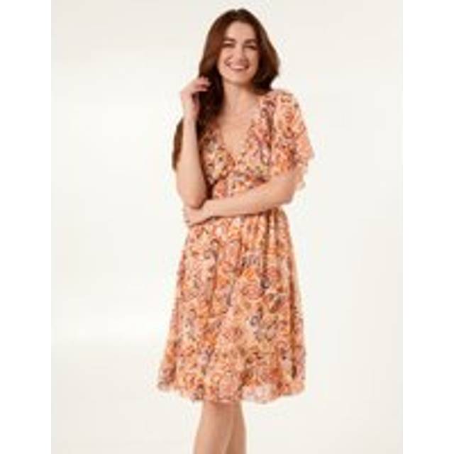 Blue Vanilla Women's Orange Printed Chiffon Dress New Look - L/XL