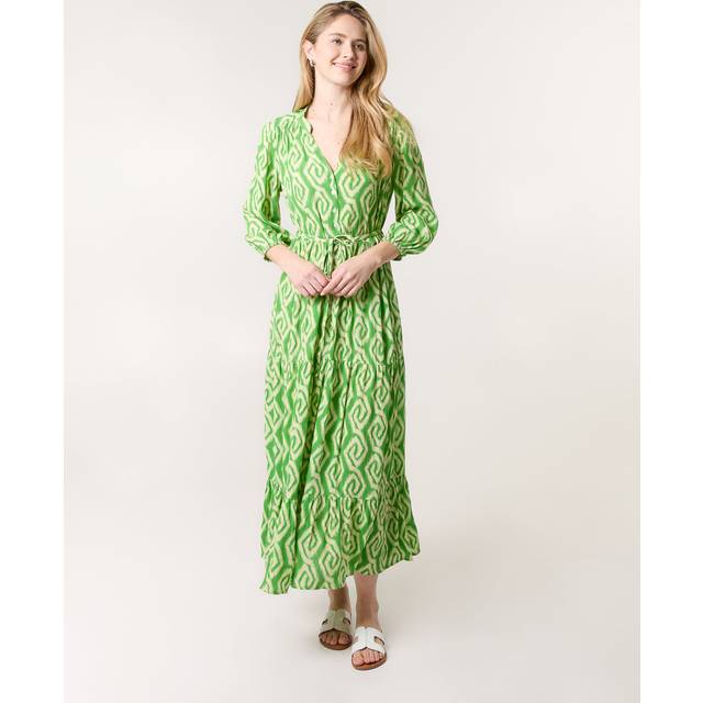 Blue Vanilla Green Abstract Button Front Belted Dress - s/m