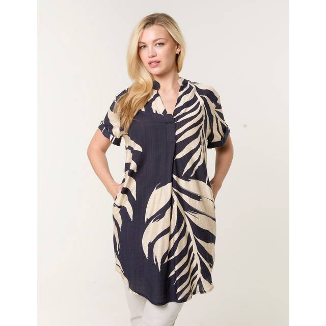 Blue Vanilla Navy Palm Print Tunic Top - s