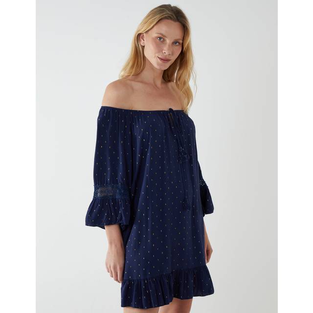 Blue vanilla womens navy crochet sleeve detail dress