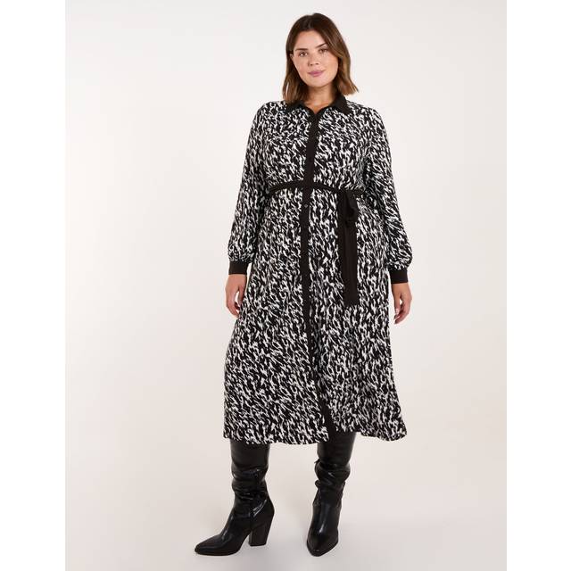 Blue Vanilla Women's Plus Size Black Contrast Print Midi Dress Curves New Look - UK 22/24
