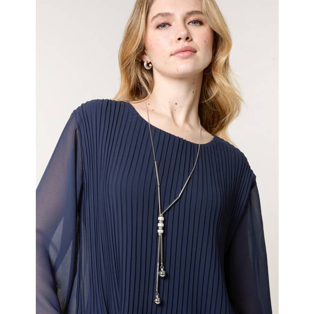 Blue Vanilla Navy Long Sleeve Pleated Top - one size