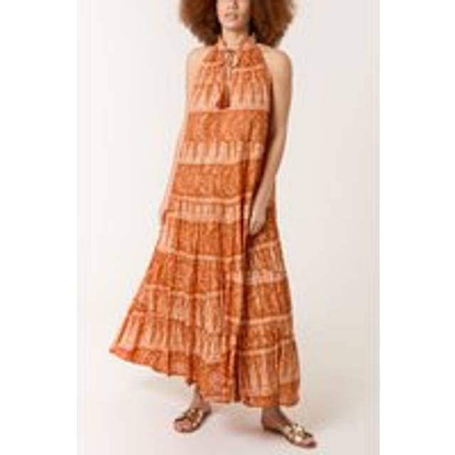Blue Vanilla Rust Tie Neck Maxi Dress - m