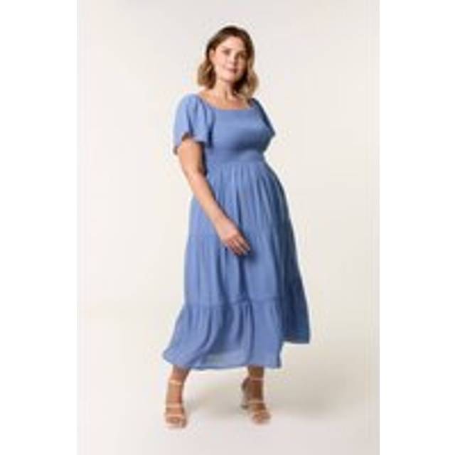 Blue Vanilla Denim Curve Flutter Sleeve Midi Dress - 18-20