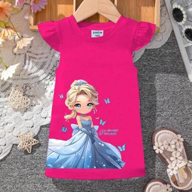 Baby Girl Söt Princess Mönster Lös Casual Bekväm Cap Sleeve Sommarklänning - Skrikrosa (6-9M,9-12M,12-18M,18-24M,2-3Y)