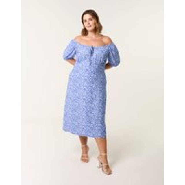 Blue Vanilla Bright Blue Curve Milkmaid Stretch Crepe Midi Dress - 18-20