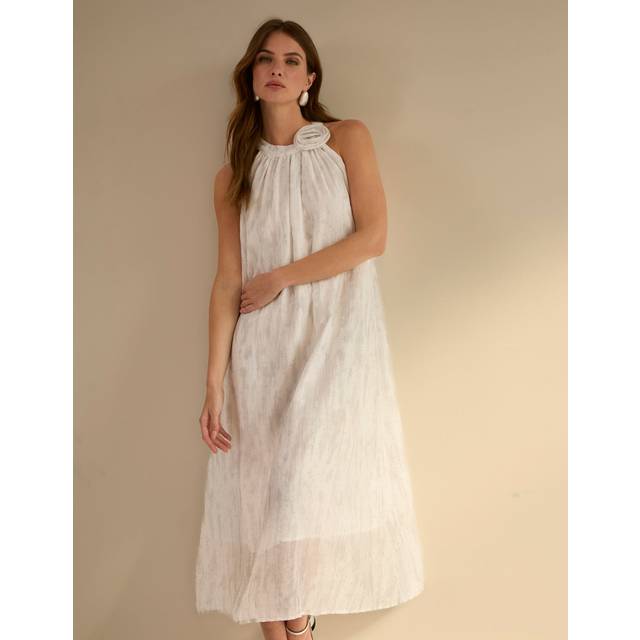 Blue Vanilla Ivory Luxe Rose Detail Halter Neck Dress - one size