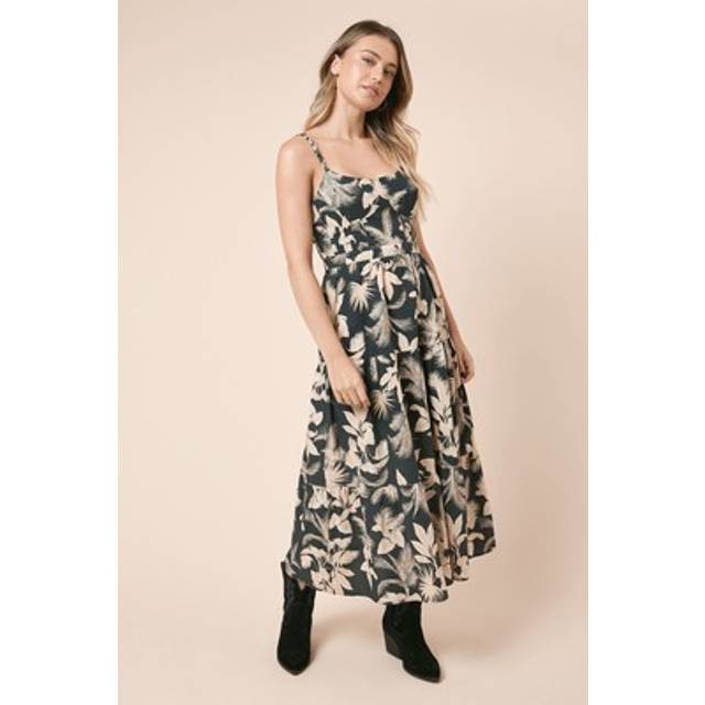 Womens Black Palm Twist Detail Strappy Midi Dress - 8