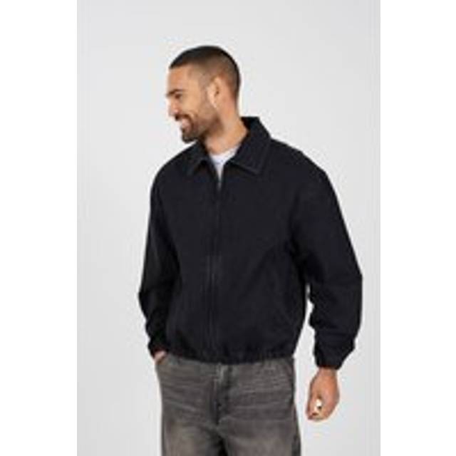 Oversized Denim Bomber Jacket - Black - L