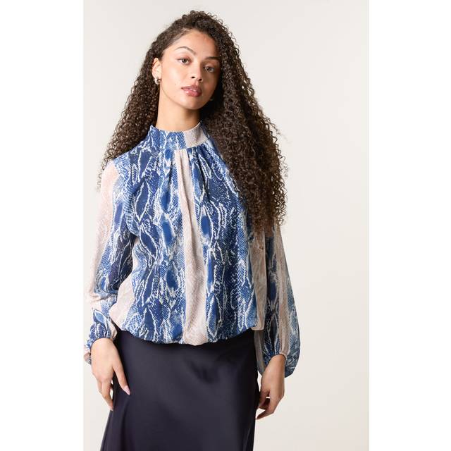 Snake Skin High Neck Blouse - S/M / NAVY