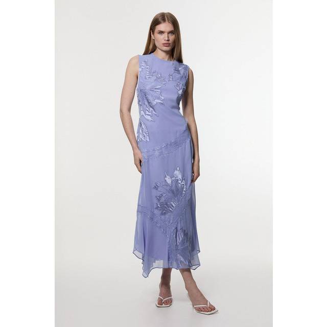 Tall Applique And Lace Georgette Sleeveless Woven Maxi Dress - Blue