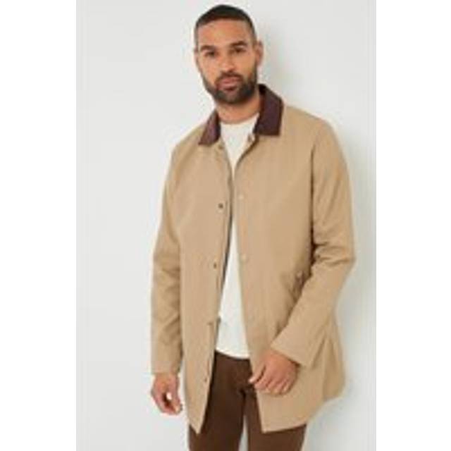 Showerproof Longline Corduroy Collar Mac - Beige - M