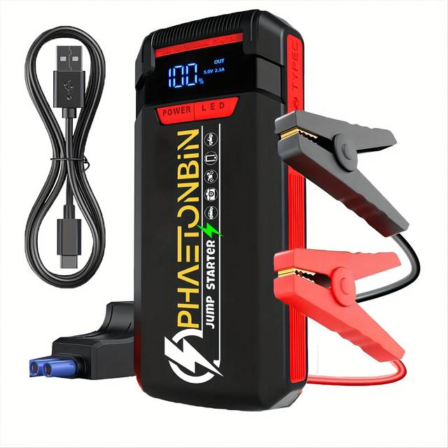 TEMU Phaetonbin Jump Starter 1500a Portable Car Jump Starter For 6.0l Gas/3.0l Engines Up To 12v Battery Booster With Cable