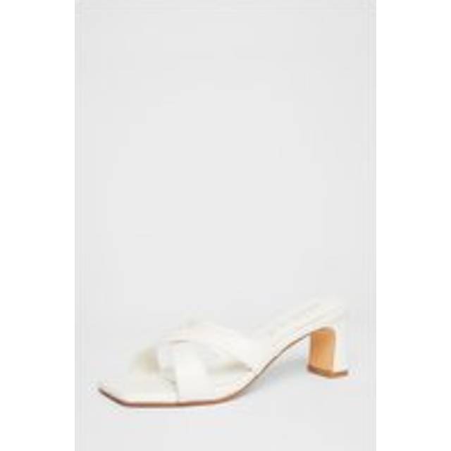 White Wide Fit Cross Strap Mule Heels - 6