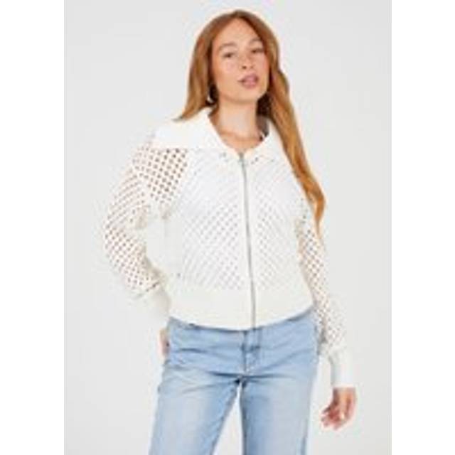 Crochet Knit Zip Through Cardigan - White - M