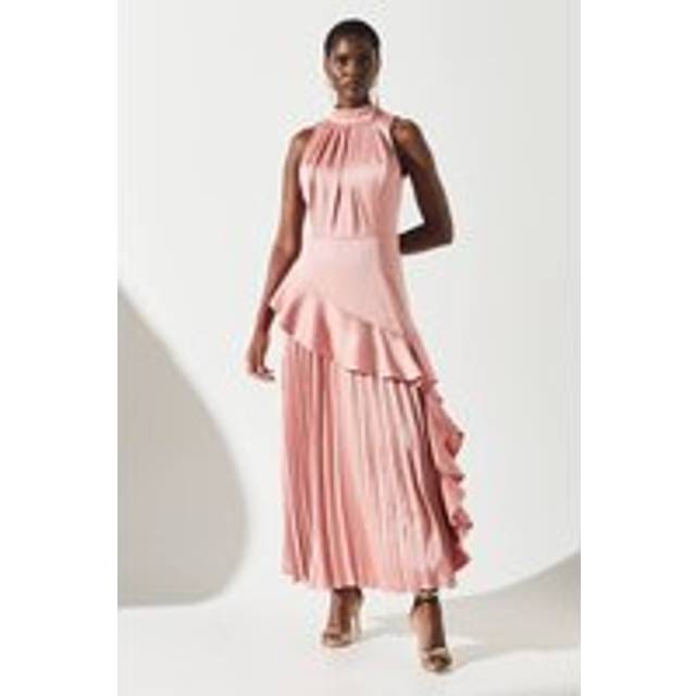 Sleeveless Ruffle Pleat Satin Back Crepe Dress - Pink - 12
