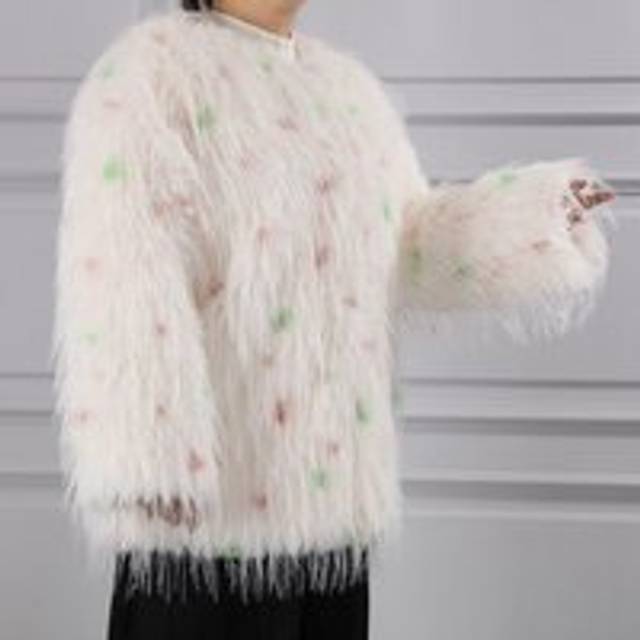Polka Dot Shaggy Cape Coat - Light Pink - One Size