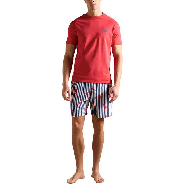 Joules Short Sleeve Top & Shorts Pyjama Set, Red/Multi