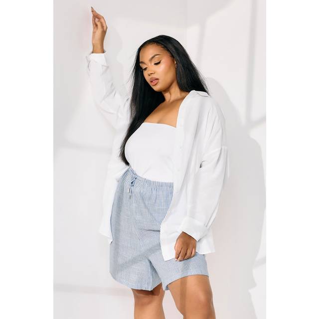 Yours Curve Blue Stripe Tie Front Linen Shorts, Women's Curve & Plus Size, Yours - 26-28