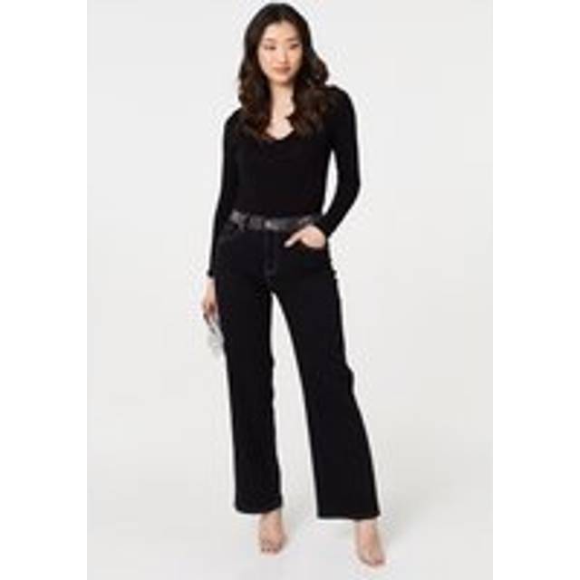Diamante Stud High Waist Straight Jeans - Black - 14