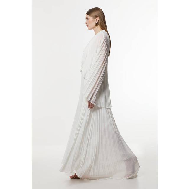 Tall Pleated Cape Sleeve Low Back Maxi Dress - Cream
