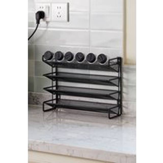 4-Tier Metal 24 Bottle Spice Rack Organizer Jar Rack - Black - One Size