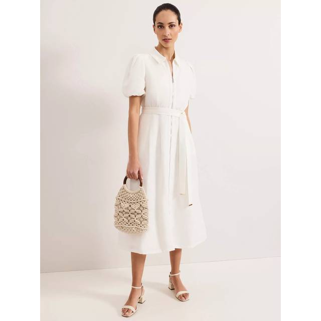 Phase Eight Carlotta Linen Rich Dress, White