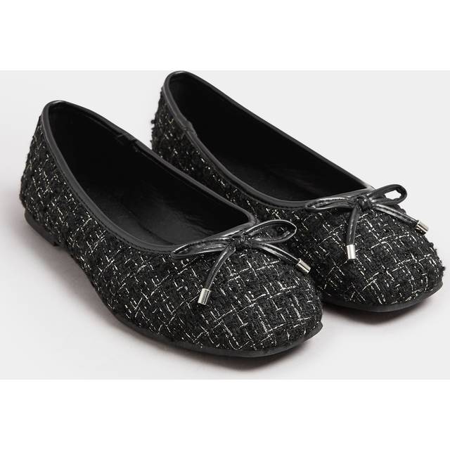 Black Boucle Ballerina Pumps In Extra Wide eee Fit - 9EEE