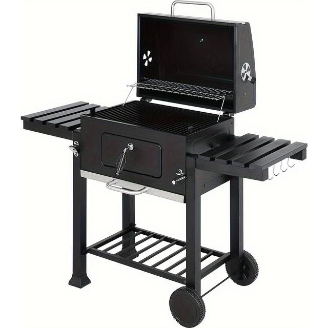 TEMU Large Charcoal Barbecue Bbq Grill Outdoor Portable Garden Cooking Trolley With Wheels 114.5x60x129cm