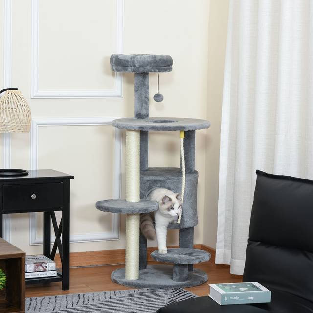 TEMU Cat Tree Tower For Indoor Cats 112cm Climbing Frame With Jute Scratching Post Perch Hanging Ball Toy Teasing Rope