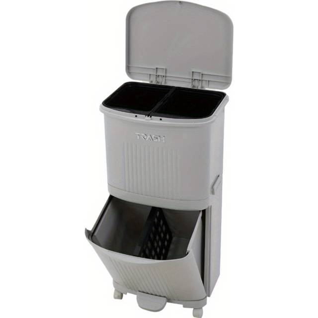 TEMU 36l 2 Tier Mobile Kitchen Waste Bin Recycling Rubbish Dustbin Pedal Trash Can