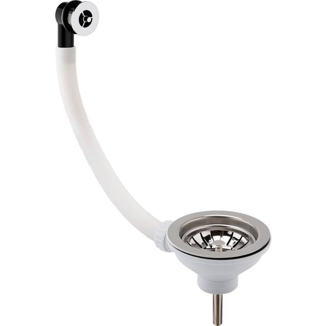 90mm - Fireclay Kitchen Sink Basket Strainer Waste with Overflow - Chrome