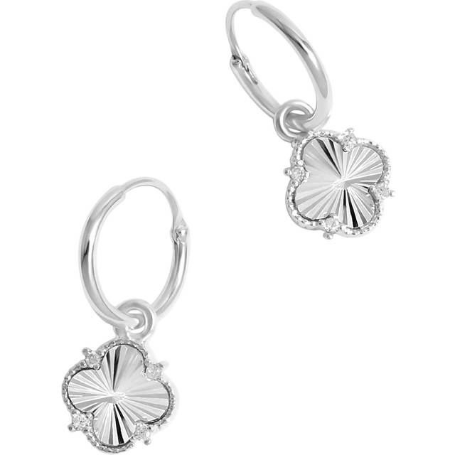 Simply Silver Cubic Zirconia Clover Hoop Earrings, Silver