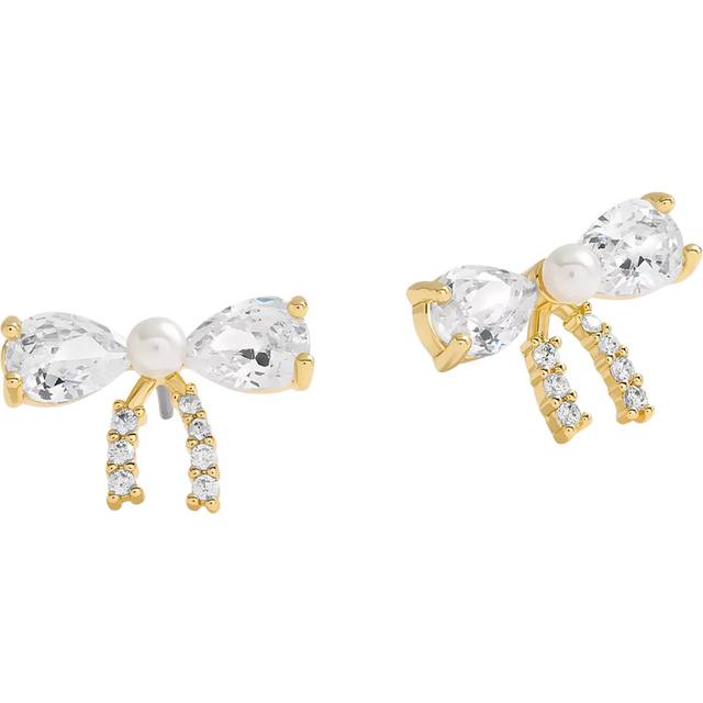 Jon Richard Gold Plated Cubic Zirconia And Pearl Bow earrings, Gold, Women